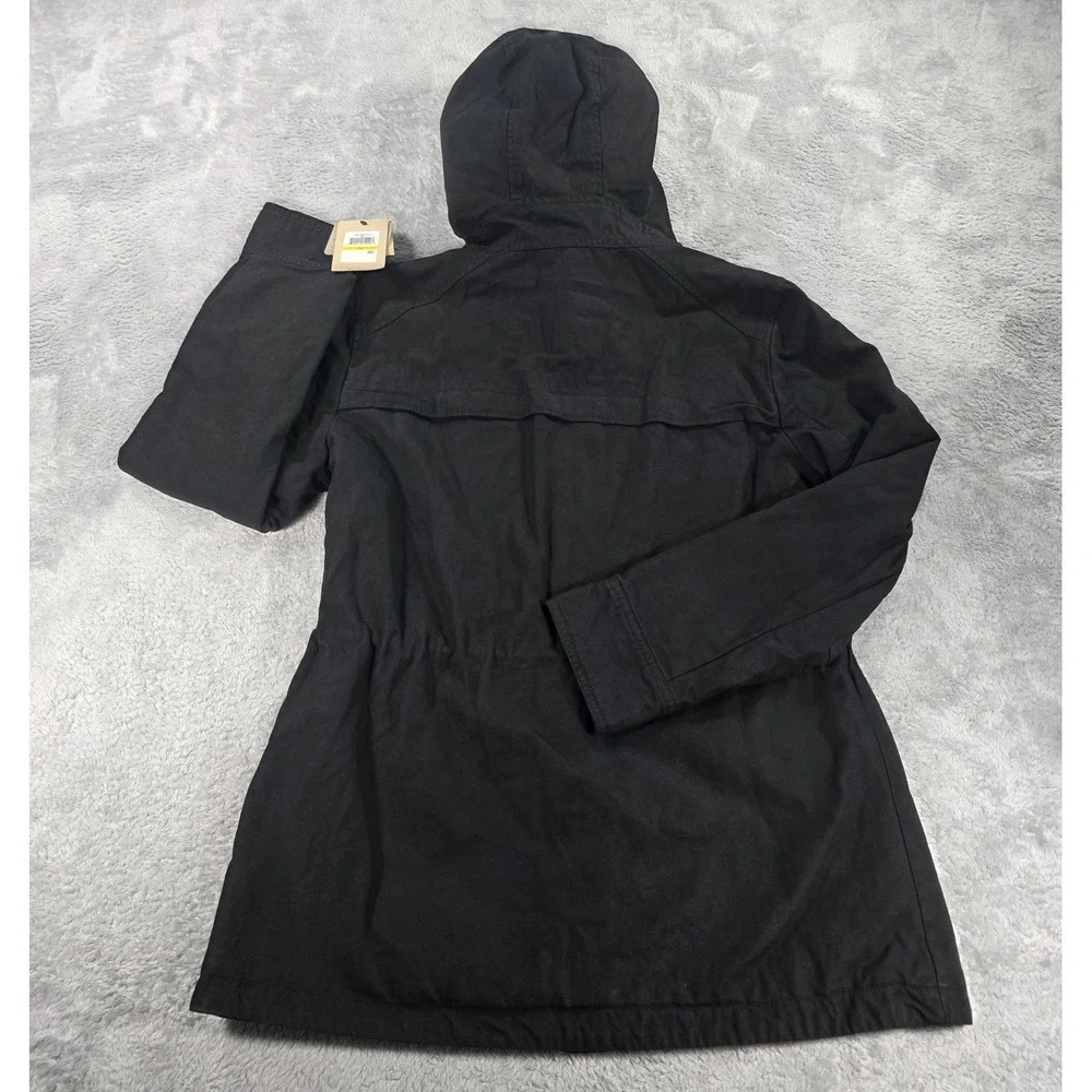 Levi's Women Medium Black Denim Field Jacket Hooded‎ Military Utility Cargo Coat